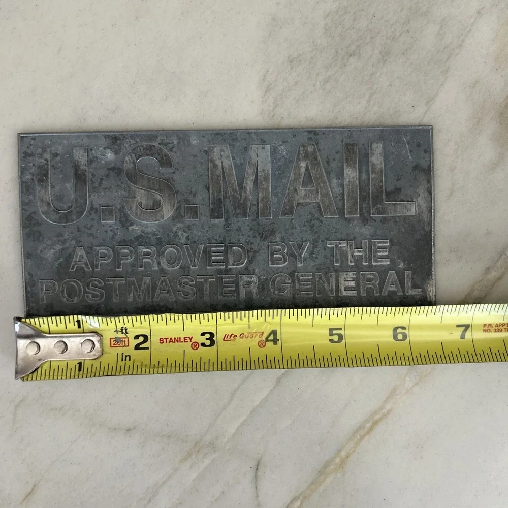 Vintage U.S. Mail Approved by Postmaster General Metal Plaque Sign USPS Mailbox